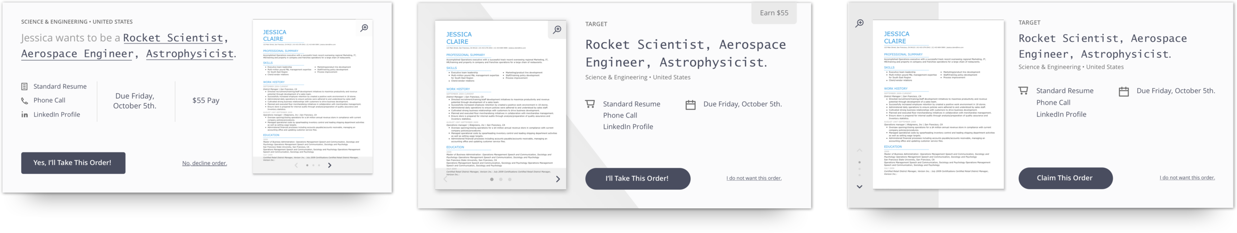 Early offer wireframes.