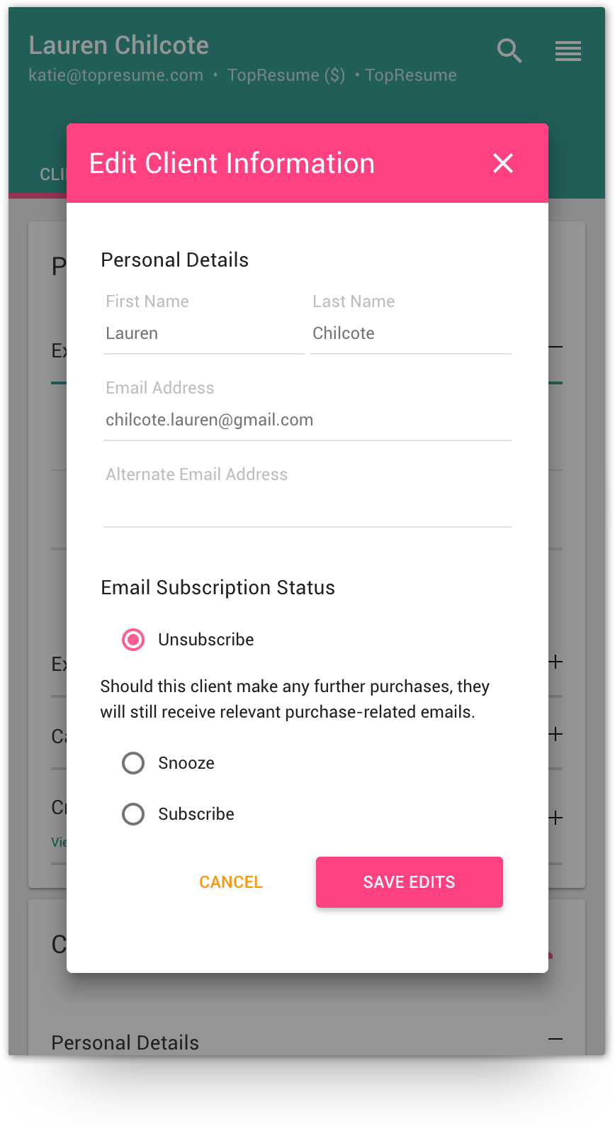 Edit the client’s information