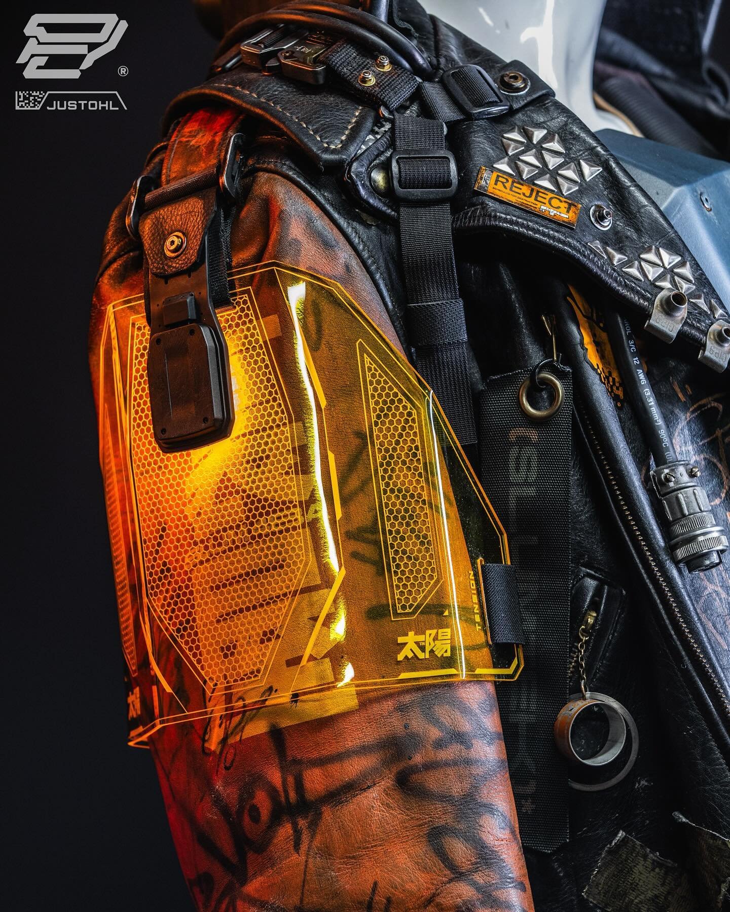 PANEL SHIELD. I designed this custom engraved acrylic panel armor for my #cyberpunk jacket and definitely plan on making more. This is meant to represent the &ldquo;reactive&rdquo; shield generated by the jacket&rsquo;s power source. Lemme know what 