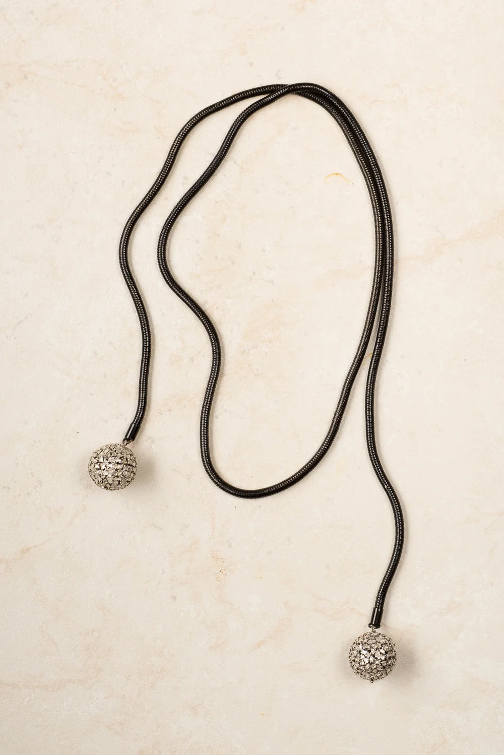 blackmetal chain, large diamond beads ( rose cut)  lariat/n31