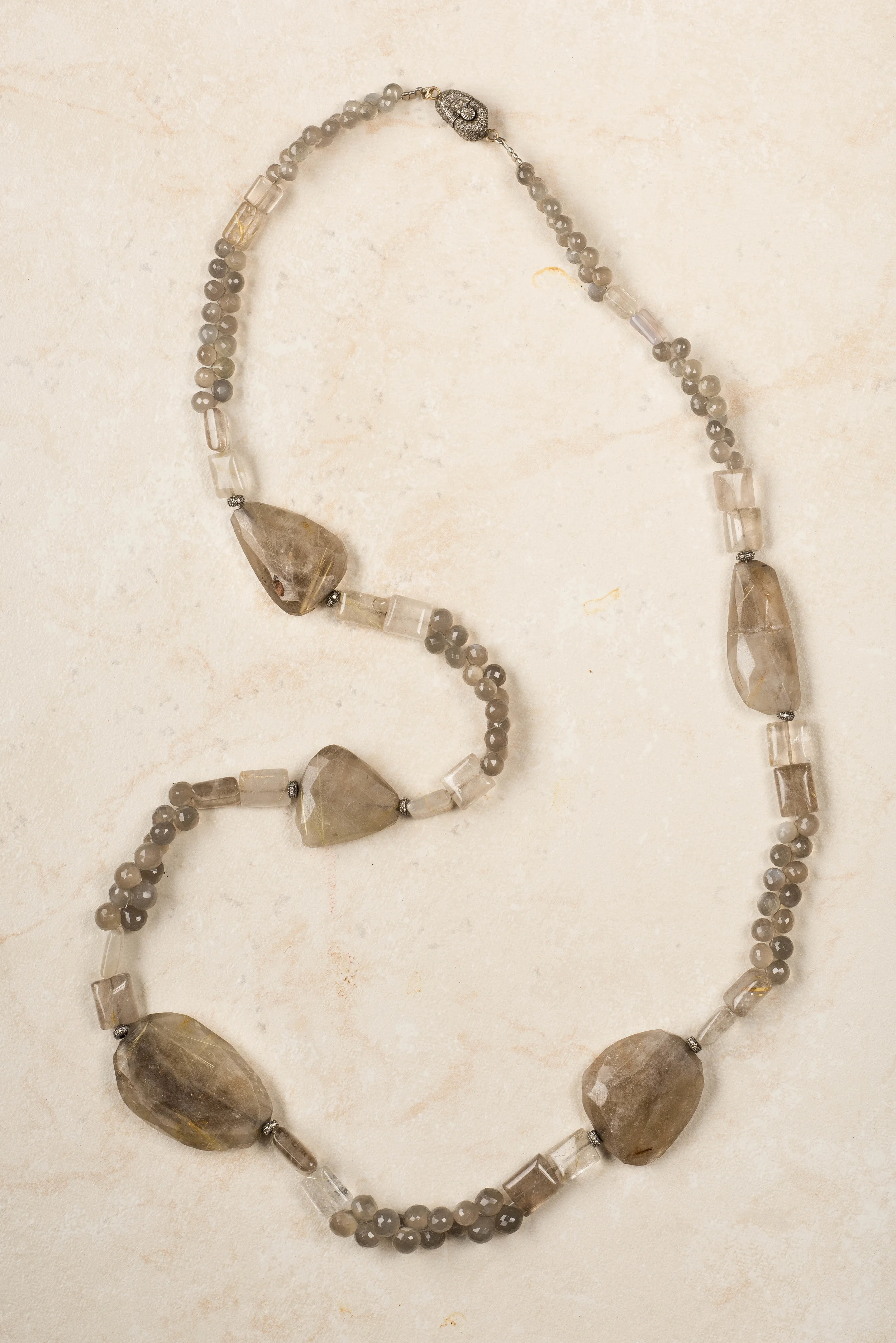 smokey quartz, bead, large stone, diamond accents/n21