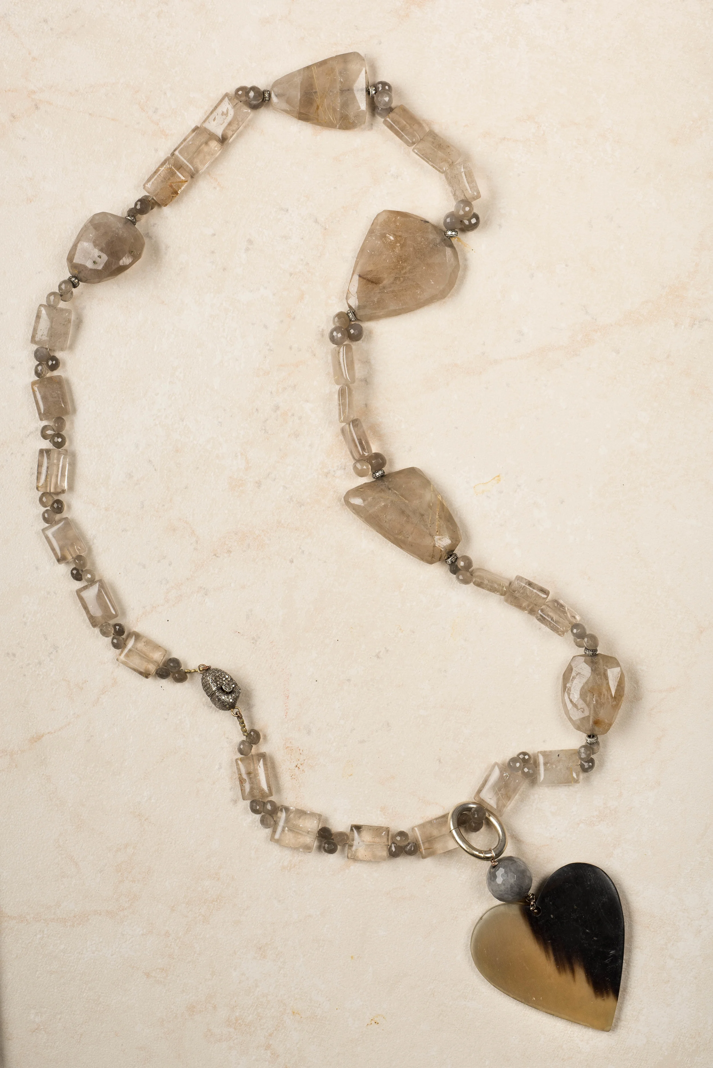 smokey quartz beads  tortoise heart pendant/n22