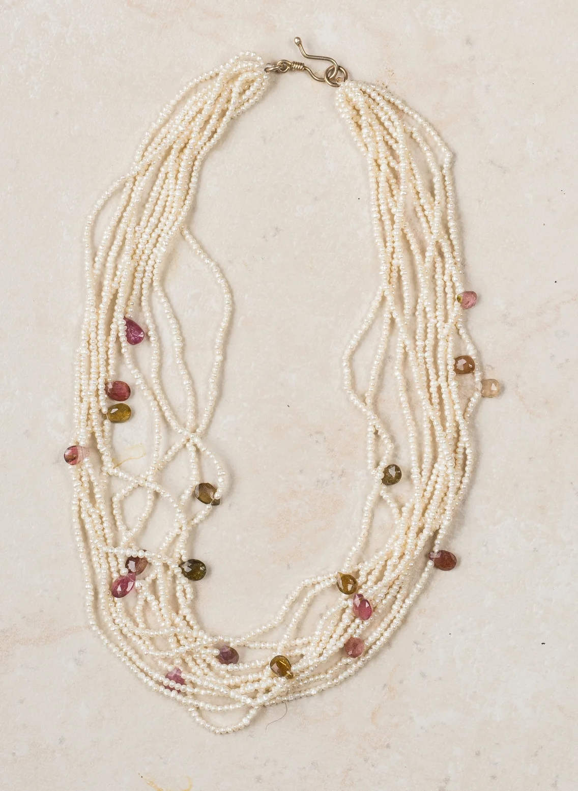 seed pearl and semi precious stone necklace/n143
