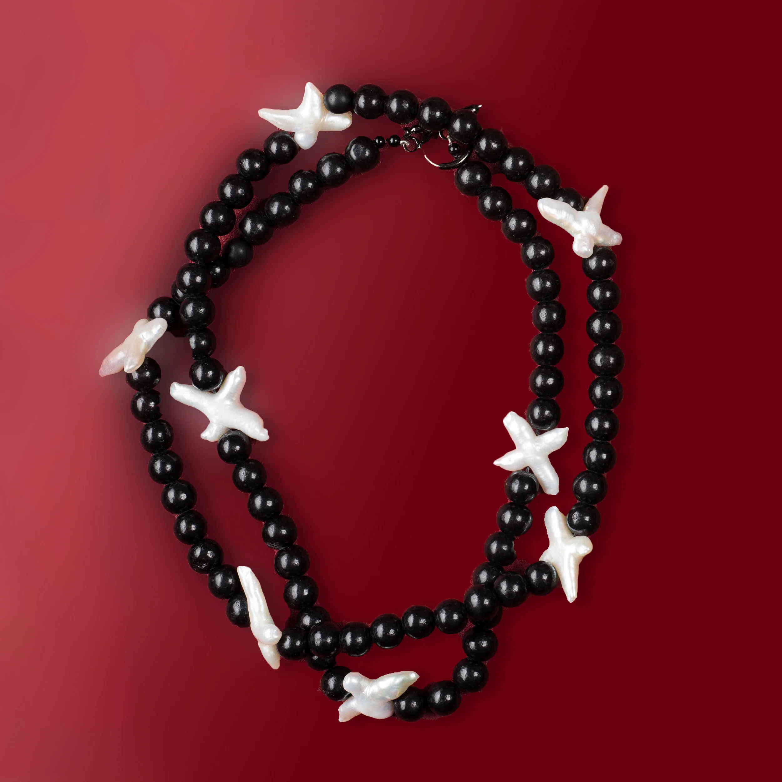 wood bead and baroque pearl necklace/n109