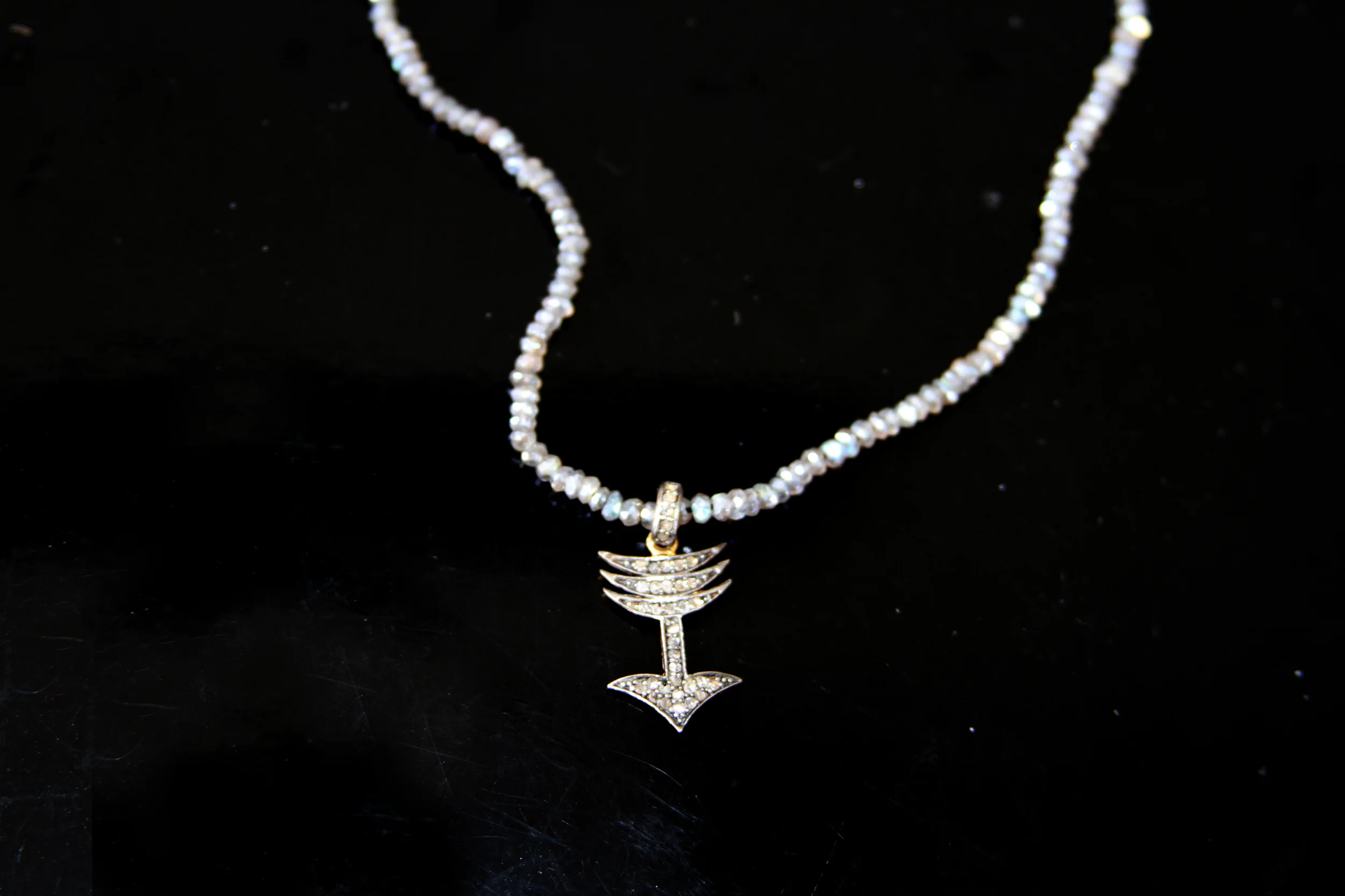 diamond charm on labradorite bead necklace/n204