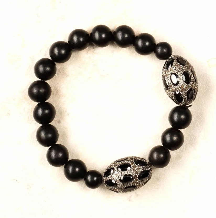 black wood, saphire and diamond bean,stretch/b71