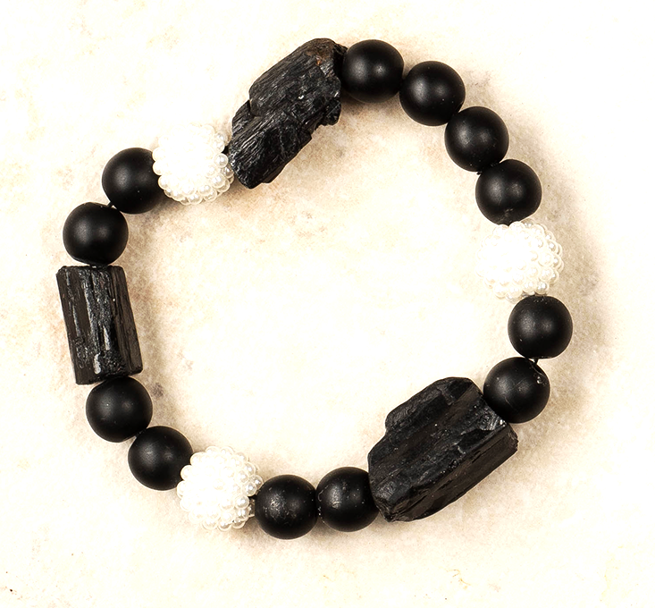 black bead, blackstone, beaded pearl bead/stretch/b79