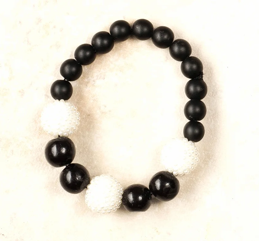 black bead, beaded pearl beads/stretch/b80