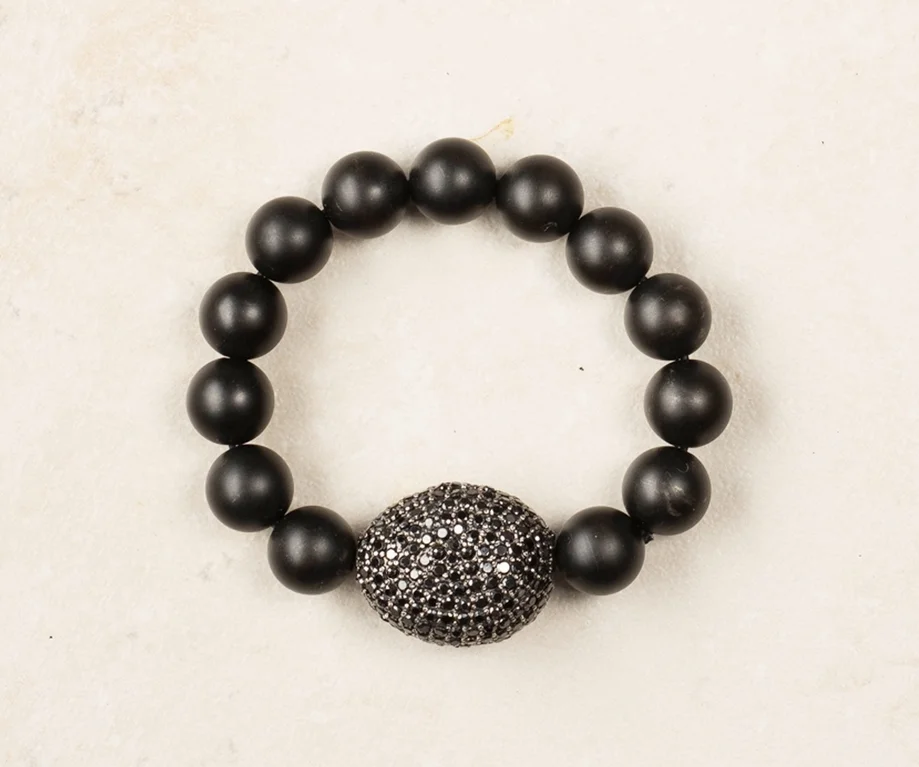 black diamond large bean, black wooden bead/stretch/b66