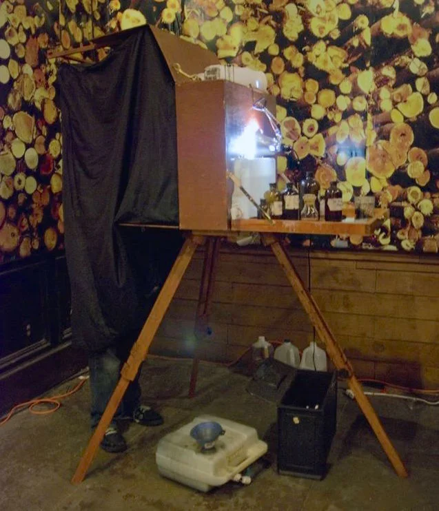 Scott (or is that Bryan?) in the Barbatype Dark Box, performing photographic alchemy in its protective environment