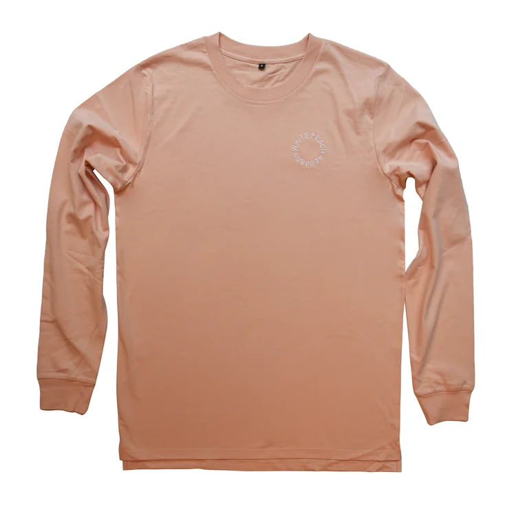 WPT034 - Tan Long Sleeve T-shirt w/ White Embroidery — White