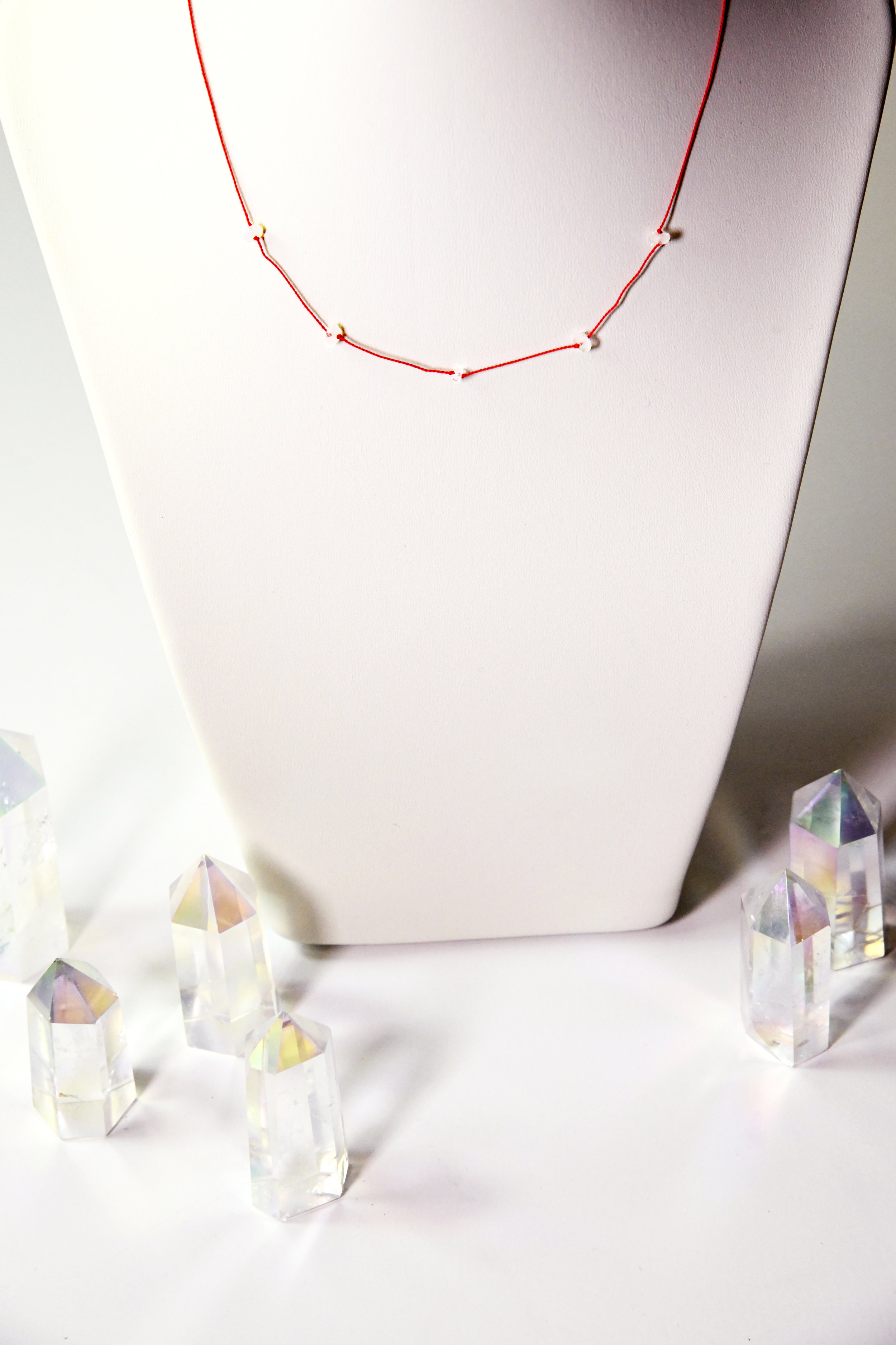 Red String Herkimer and Moonstone Necklace