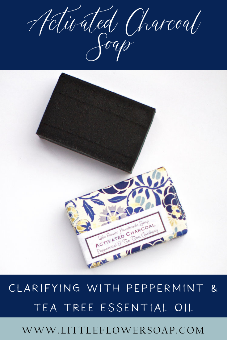 Charcoal Soap, Handmade coconut activated soap for clarifying the face. Great stocking stuffer gift idea by the little flower soap co