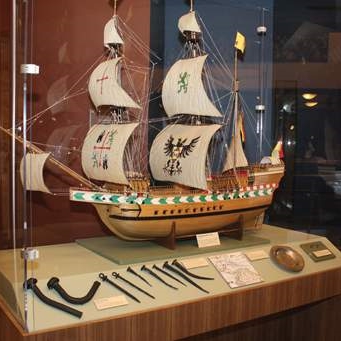 Built by hand from the ship’s original plans, this ship model took about 3,500 hours to build.