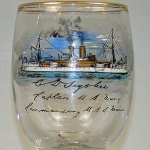 USS Maine hand-painted glass goblet purportedly presented to Charles D. Sigsbee by the crew after he was promoted to captain in April of 1897. 