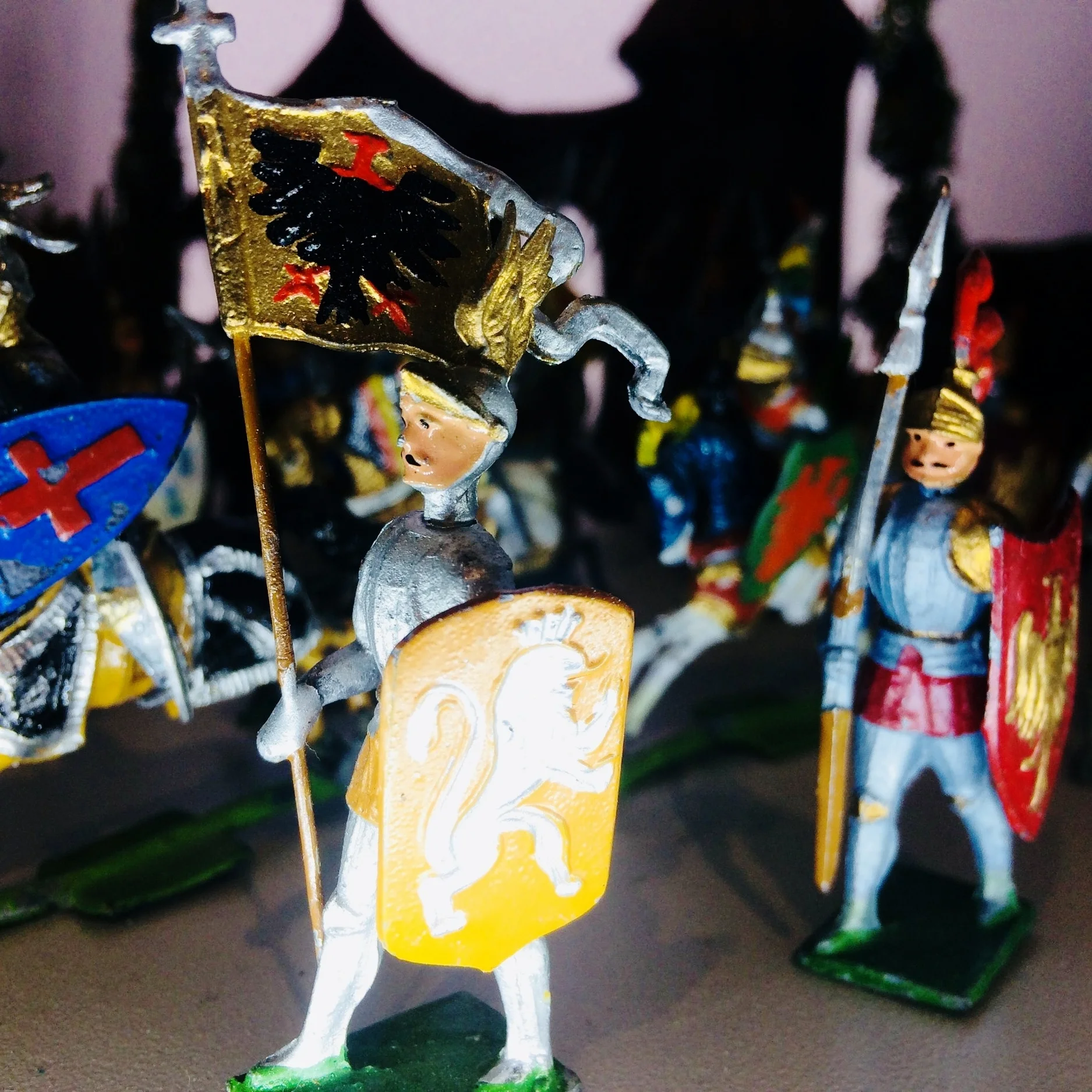 2nd floor, Main Gallery, German Figures, #75: Heyde, Germany, Richard the Lionheart, c. 1920 Battle of Arsuf Part of the Third Crusade On September 7, 1191 Richard the Lionheart and his knights from England, France and Jerusalem, although outnumbered two to one, defeated the army of horse archers and javelineers commanded by Saladin, Sultan of Egypt and Syria, in Arsuf, Levant. When two of the Crusaders cried out "St. George!" the rest of the Hospitaller knights and cavalrymen broke rank en masse, charging at the Saracens. As a result the coastal area of central Palestine would be returned to Christian control.
