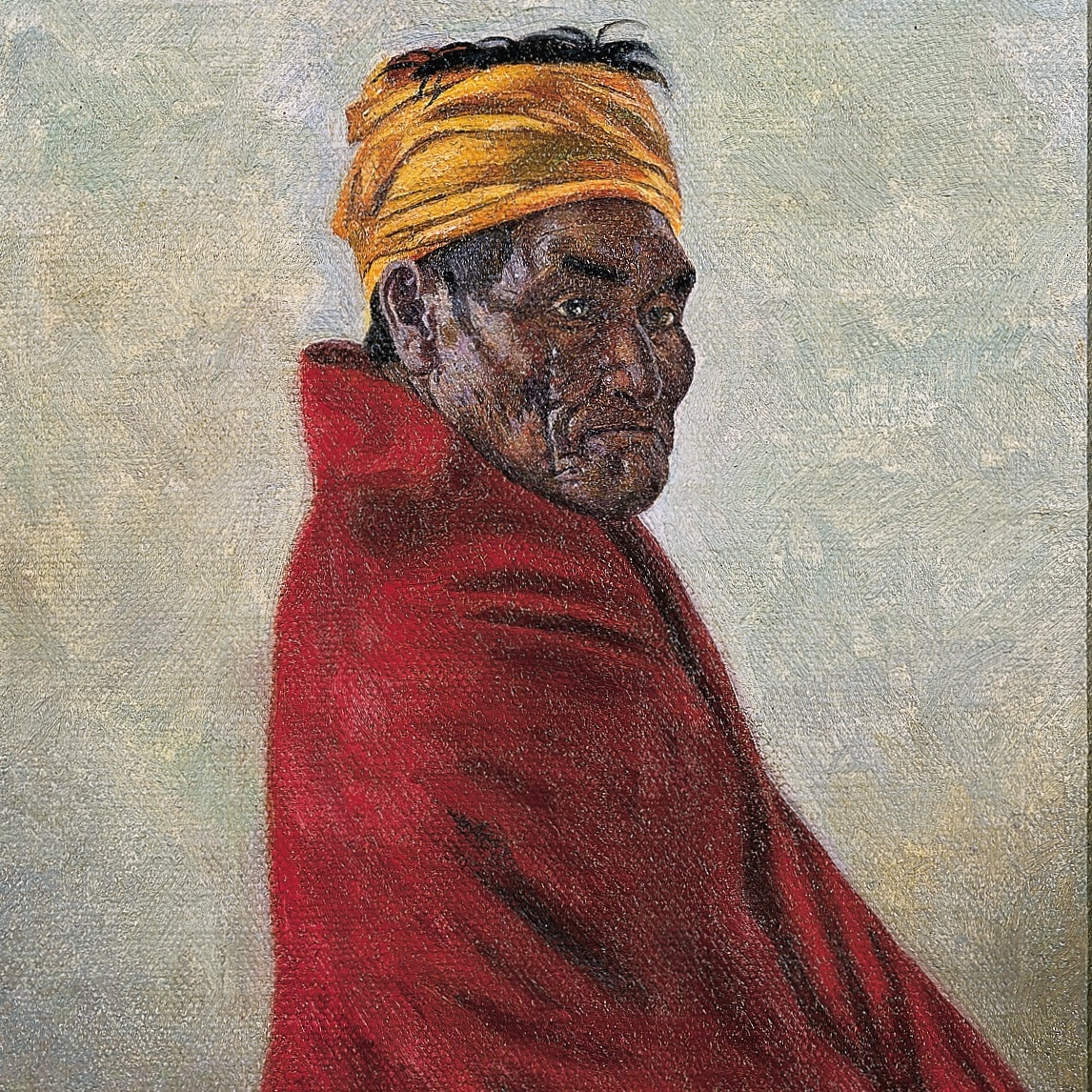 Burbank, Eldridge Ayer. Detail of “Chief Geronimo, Apache.” American, 1899. Oil on canvas. Frazier History Museum Collection.