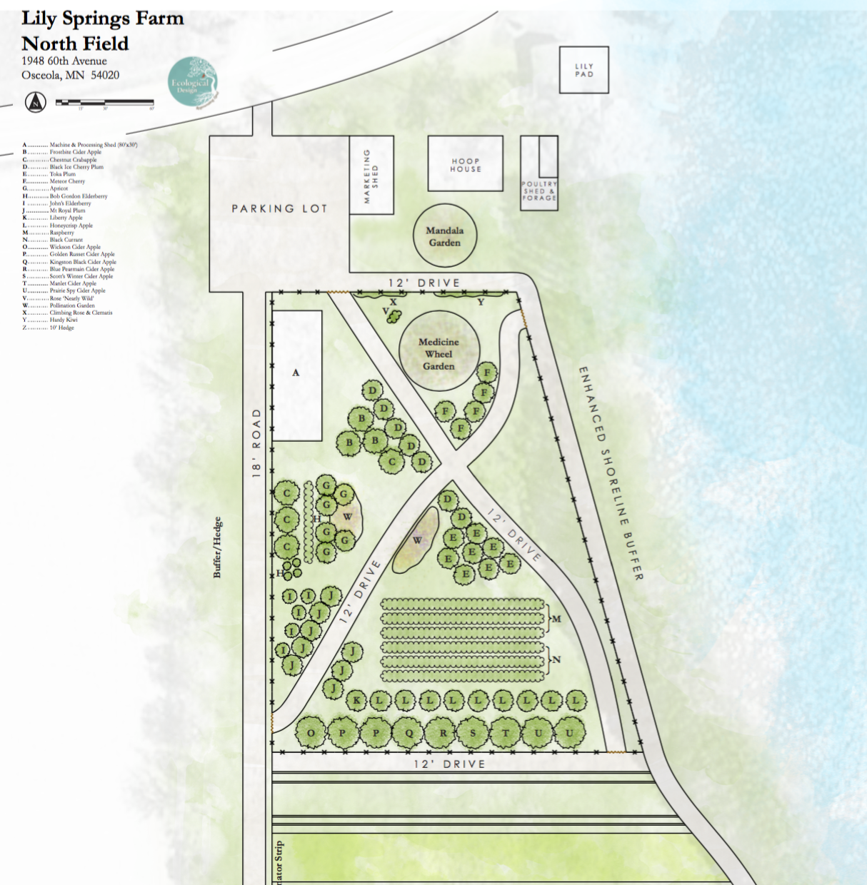 The layout for the North Field at Lily Springs Farm, courtesy of the brilliant team at Ecological Design (www.ecologicaldesign.land), Lindsay Rebhan and Paula Westmoreland.