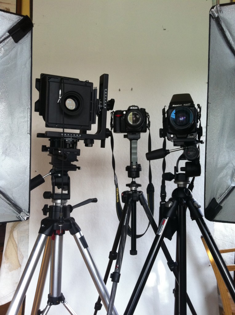&nbsp;CamerasCurrent digital SLR with large and medium format cameras flanking