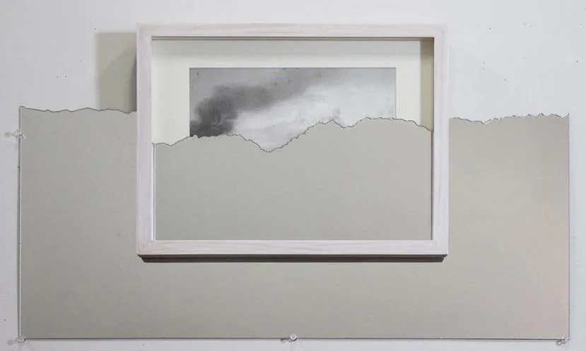  Alejandro Pintado Fire behind the horizon (2015) &nbsp;&nbsp; Laser cut mirror on antique print 79 x 44 cm 
