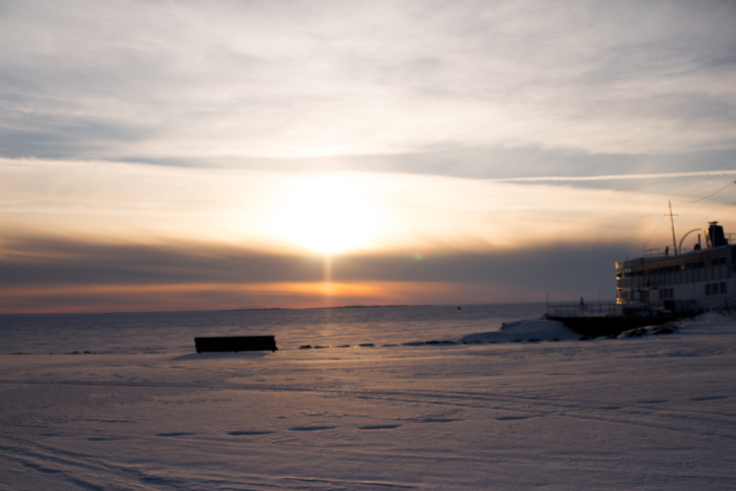 Sunset over Lake Nipissing in the winter 