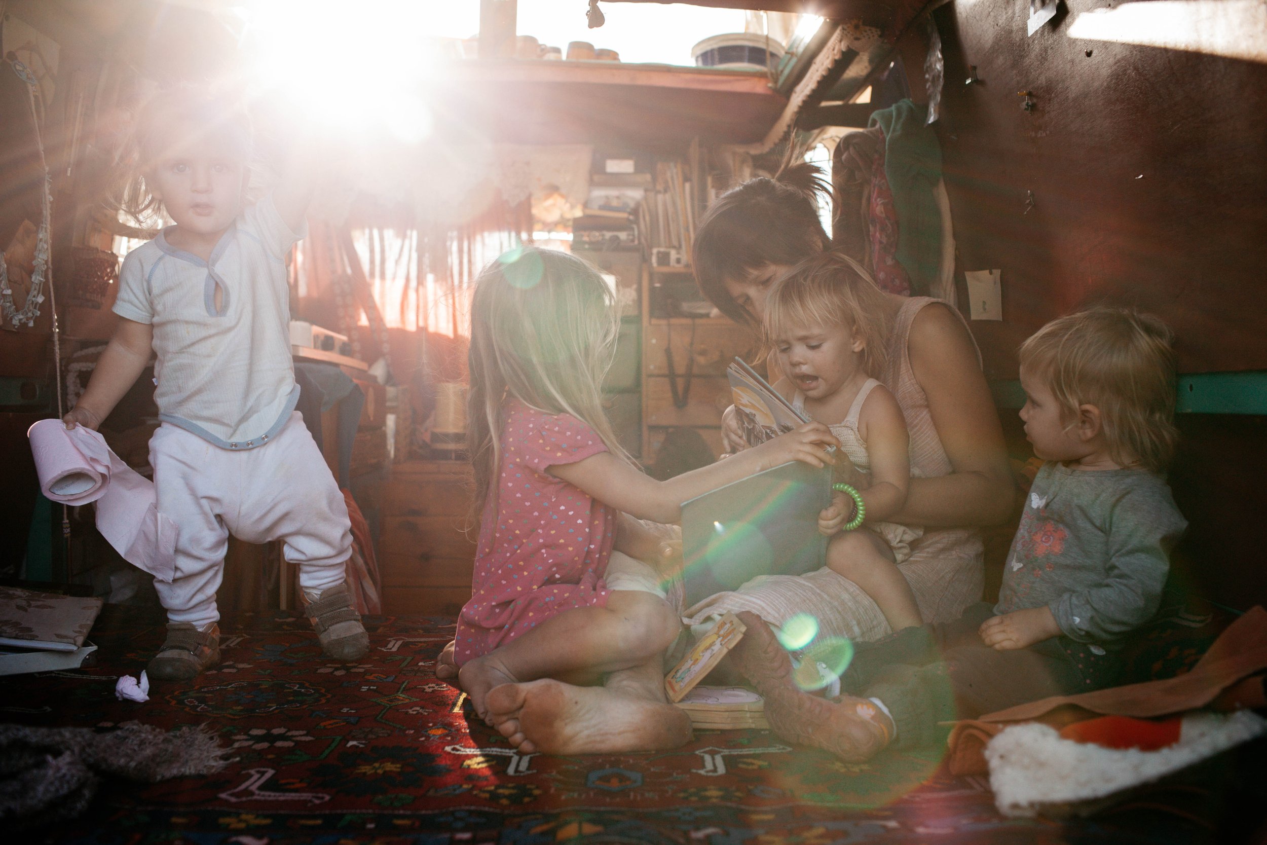 The community children have taken to gathering there for story timeTamar, Malmalu and friends .Galille,Israel