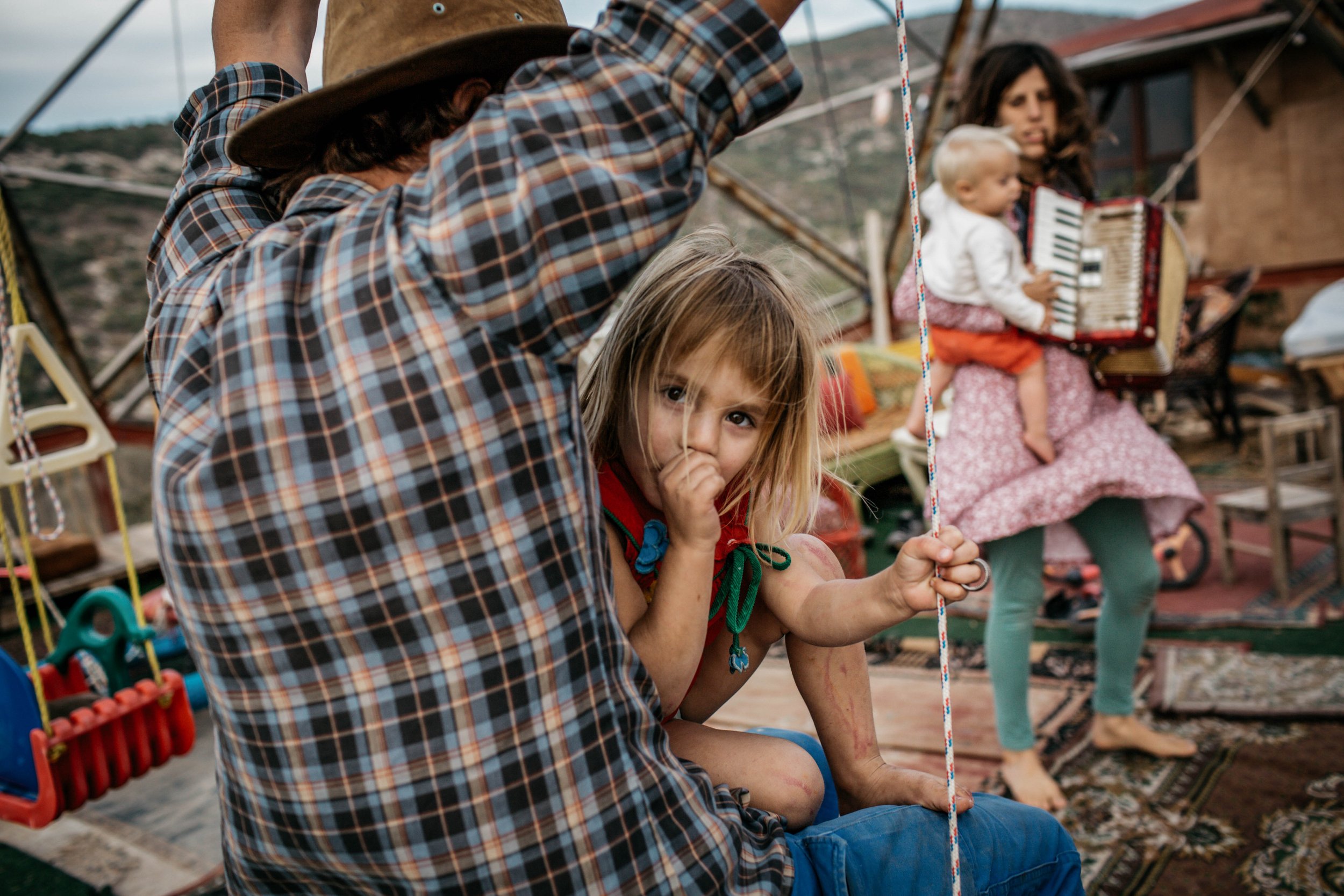 It’s the last hour of daylight and Amnon and Tamar are pulling out all stops, trying to play with their unmistakably tired kids and get them to settle.Amnon, Malmalu, Tamar and PaamonGalille, Israel