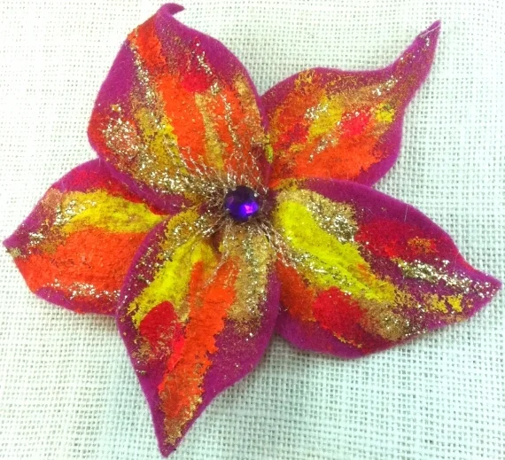 pink orange flower hair clip pin 1522.jpg