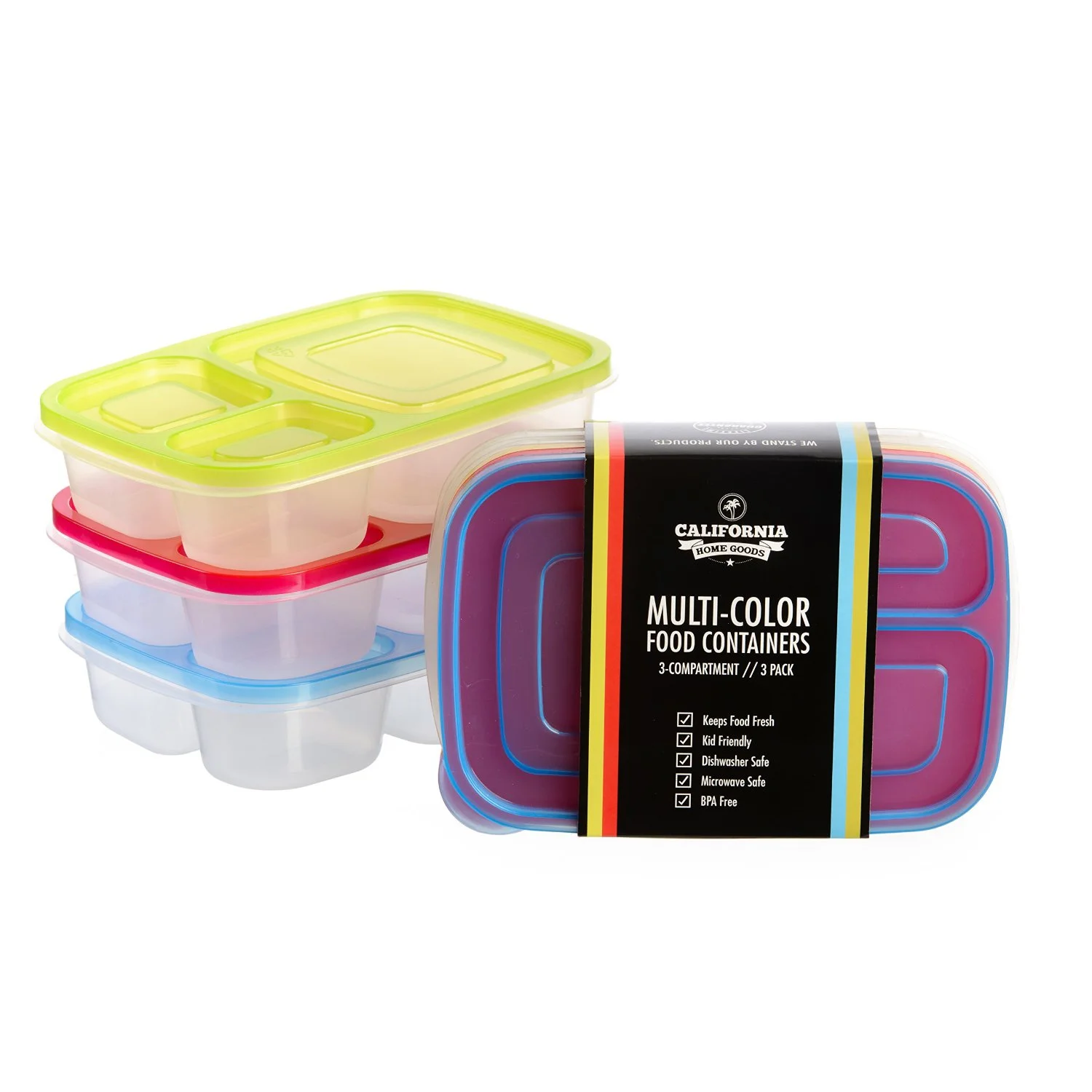 3 Compartment Reusable Food Storage Containers for Kids , Set of 3