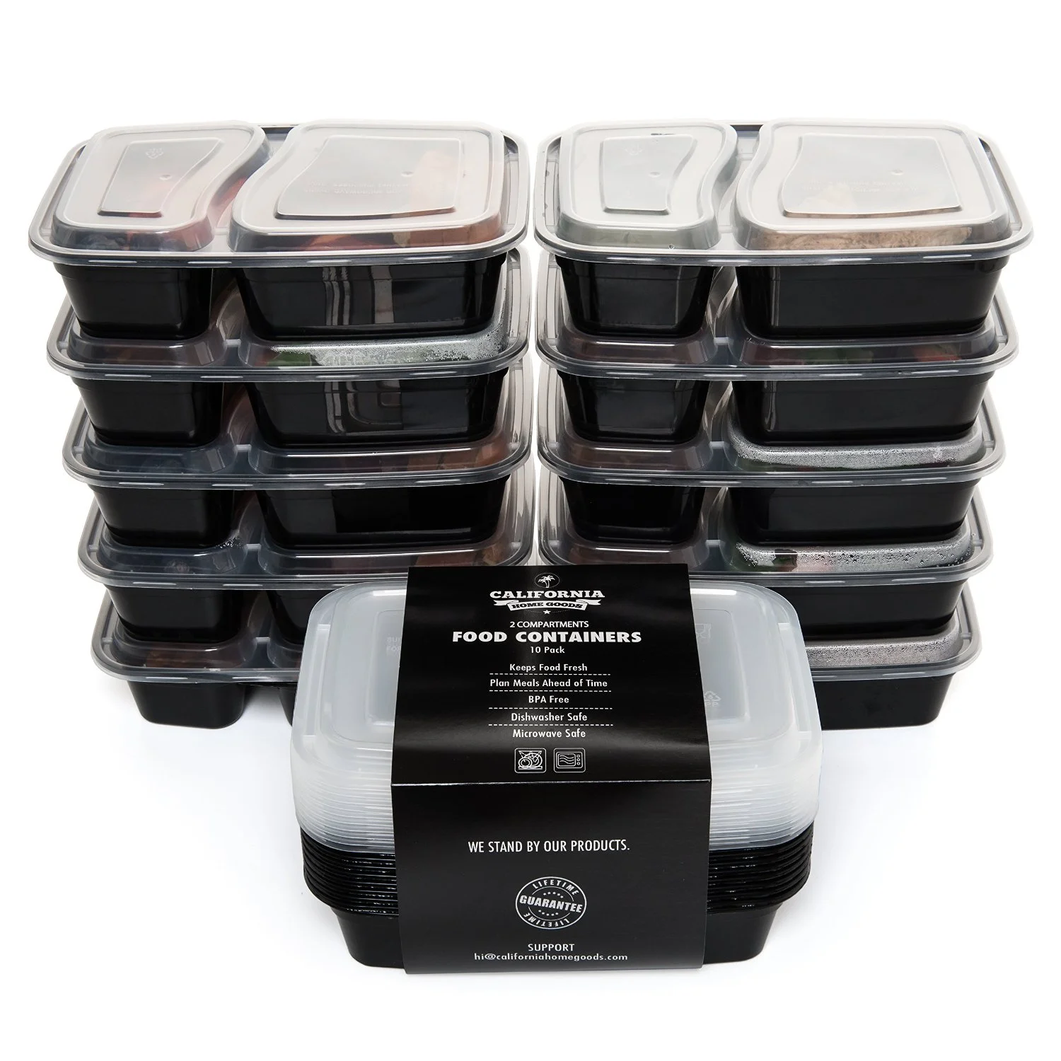2 Compartment Reusable Food Storage Containers , Set of 10