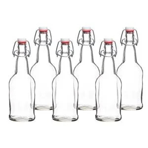 Home Brewing 16 oz Glass Bottles with Caps for Beer, Kombucha, Clear, Reusable (Set of 6-12
