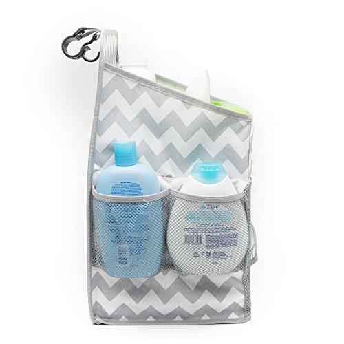 Chevron Pattern California Home Goods Playard Diaper Caddy and Nursery Organizer for Newborn Baby Essentials Grey and White Baby Accessory Organizer CHG-BDC