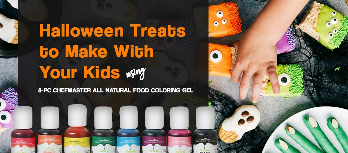 It’s never difficult to get your kids pumped up for Halloween! But if you think you need to do a little something more than just the usual dressin’ up and giving away candies for the Trick-or-Treat-ers, then why don’t you make a simple Halloween celebration with snacks and treats made by your little monsters? With our 8-Pc Chefmaster All Natural Food Coloring Gel , plus other ingredients that can easily be found in your favorite grocery stores, these easy and delicious recipes will surely be a hit in your Halloween Party at home. So go and have fun doing these with your kiddos!
