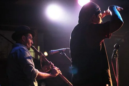 -Tim with&nbsp;Lance Canales, Deportee Memorial Benefit,&nbsp;April 2013. Photo Credit: Joann Chacon Avila