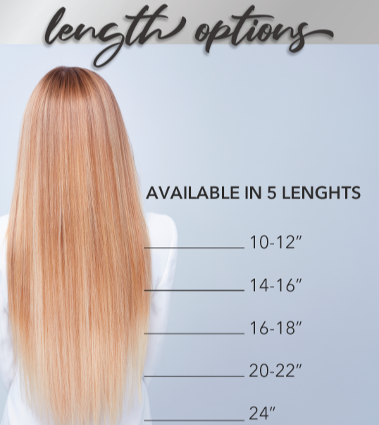 “Tape-in hair extensions length guide showing 10–24 inch options for volume and length transformations”
