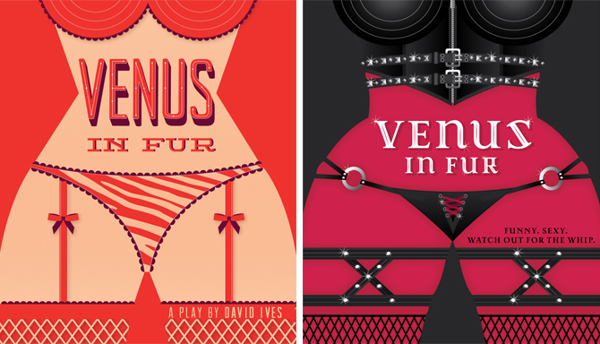 Left: 1st-round design. (Client feedback: "It needs to be darker & edgier. Something that will make your mother blush.") Right: Final Design