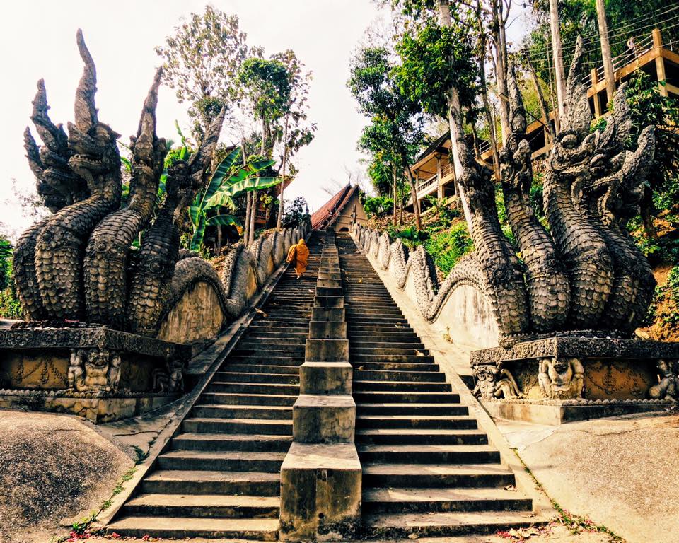 A Buddhist monk makes his way up the 1,000,000 (or so it feels like) steps to the viewpoint of the Golden Triangle.