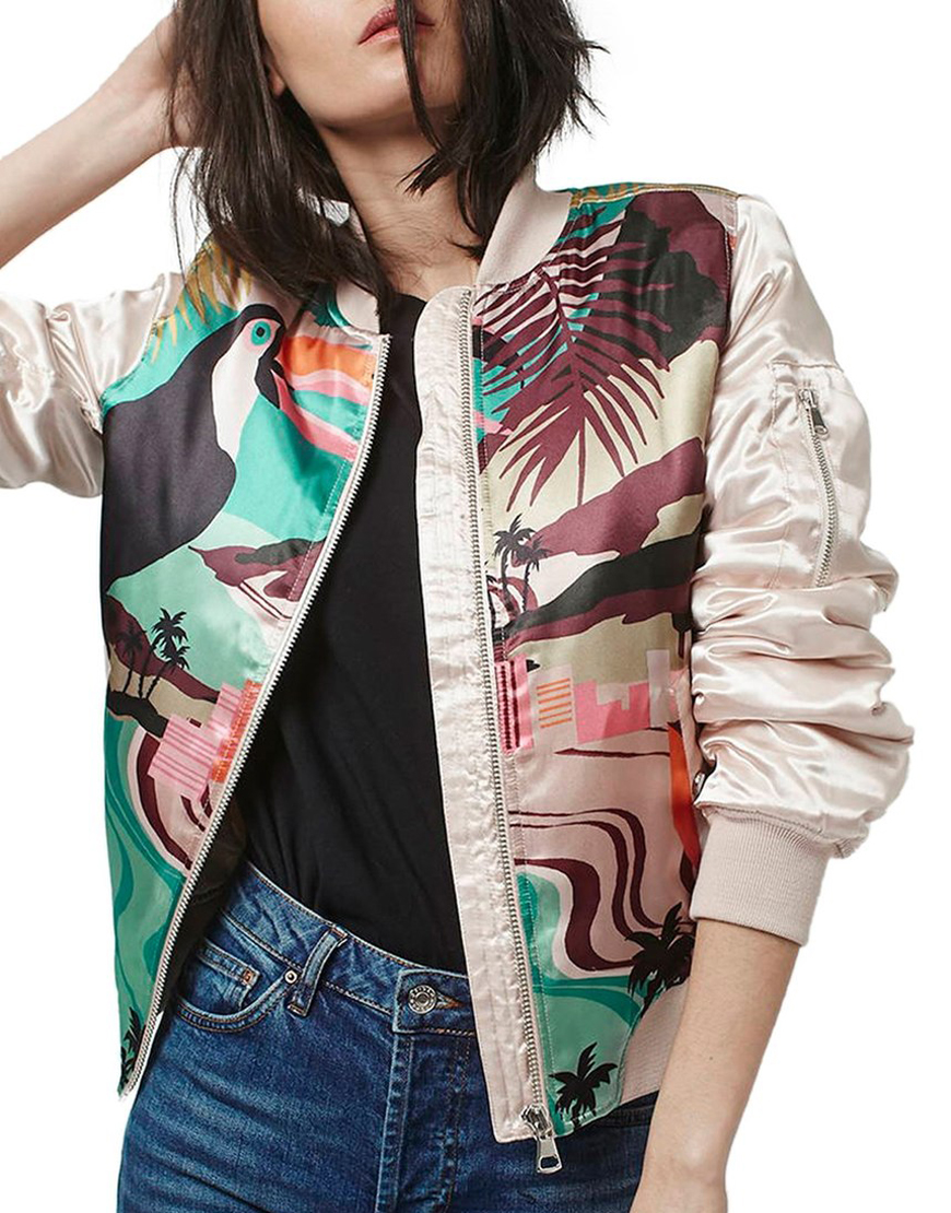 'Rio Parrot' MA1 Bomber Jacket • Topshop
