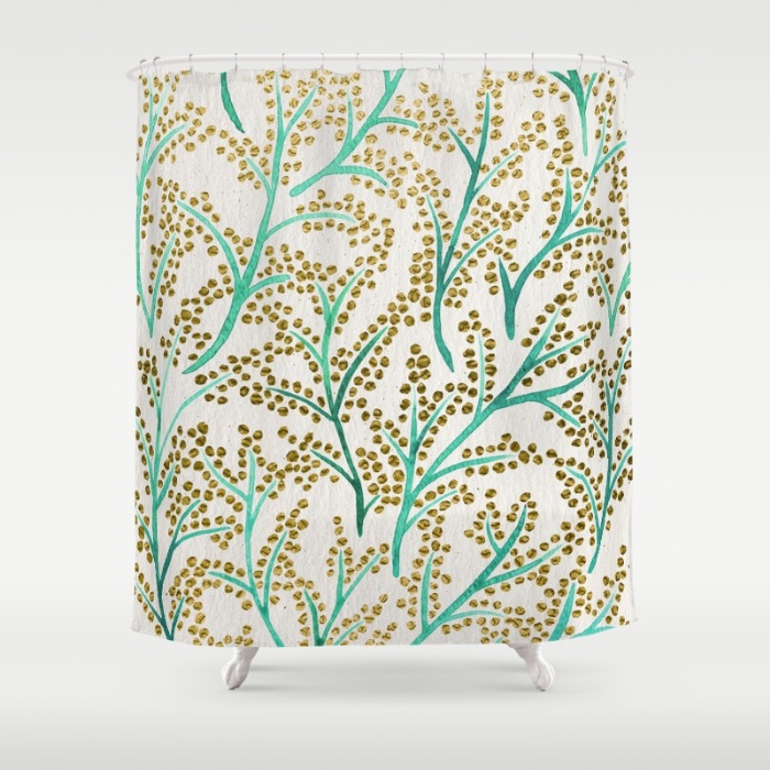 Green & Gold Branches shower curtain available here .