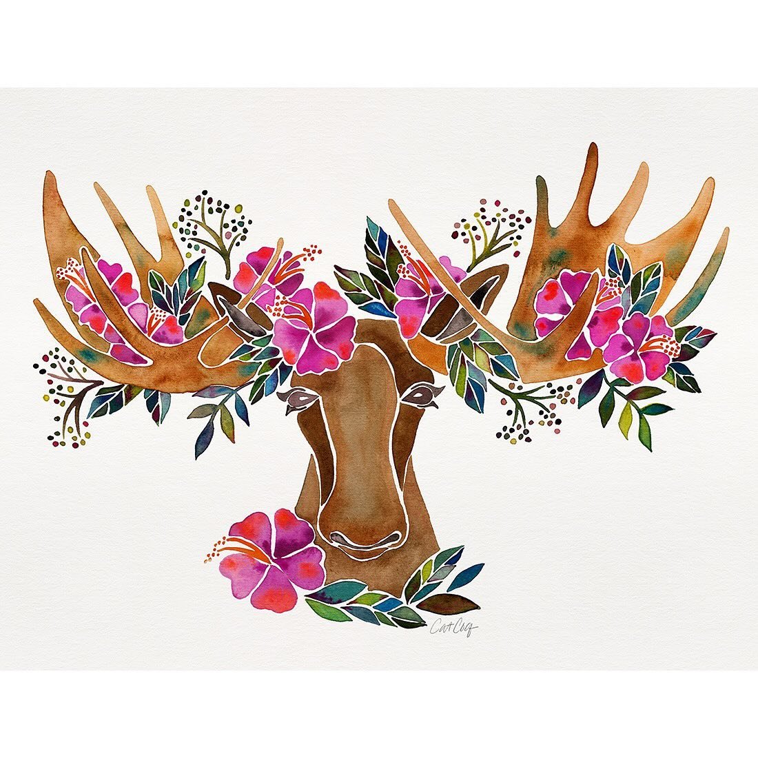 Watercolor Floral Moose! Swipe over to see the process shots as I sketched and painted this beauty. 🌺 I made this artwork while I was spending the spring/summer in a wood cabin in the remote Colorado Rockies. 🏔️

I remember my first moose sighting.