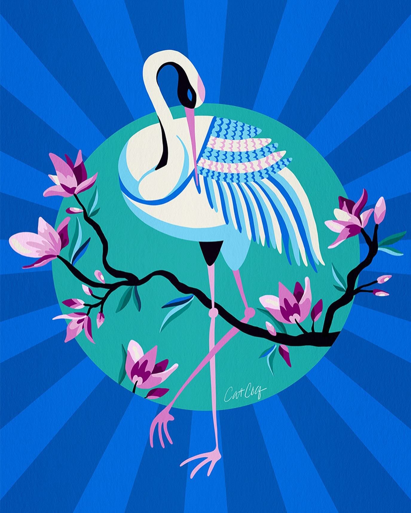 My graceful crane. 🪽 I pulled this crane out of my &ldquo;Tropical Birds Tree of Life&rdquo; illustration. (Swipe over to see.) Something I like about drawing complex designs is being able to isolate out bits &amp; pieces and turning them into their