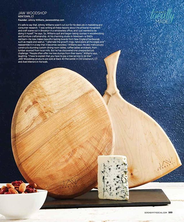 HOT OFF THE PRESSES! JAW Woodshop has been named a winner of Serendipity magazine's 3rd annual Locally Made Awards! I'm so flattered to receive this honor! What a beautiful job they did styling and photographing the Tasting Boards! #jawwoodshop #tast