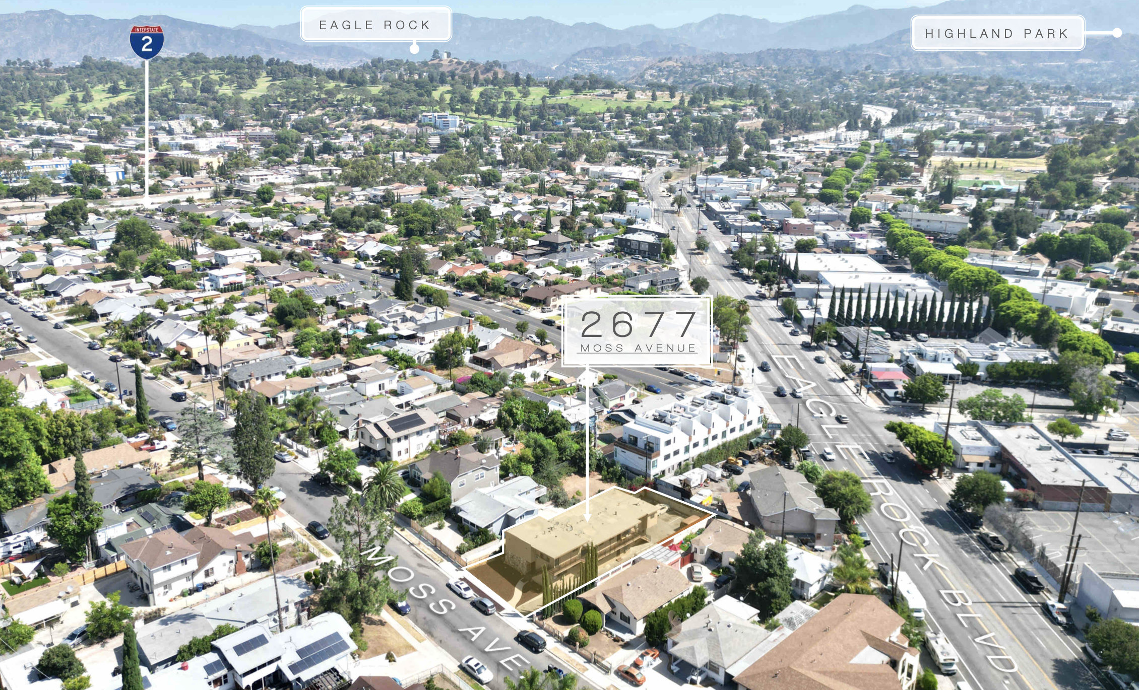 Aerial view of 2677 Moss Avenue between Eagle Rock and Highland Park.