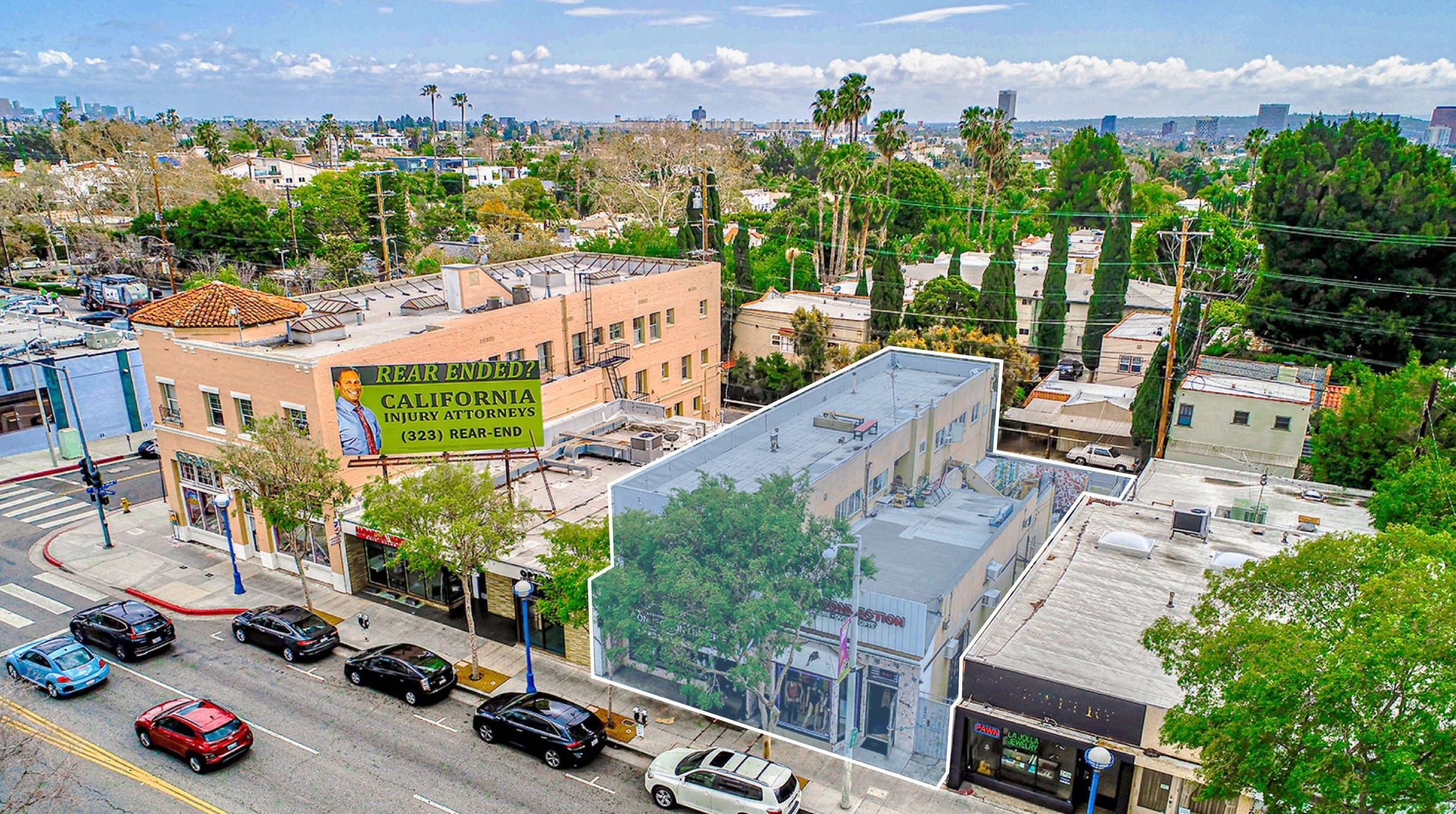 Aerial view of 8242 Santa Monica Blvd., West Hollywood, CA 90046