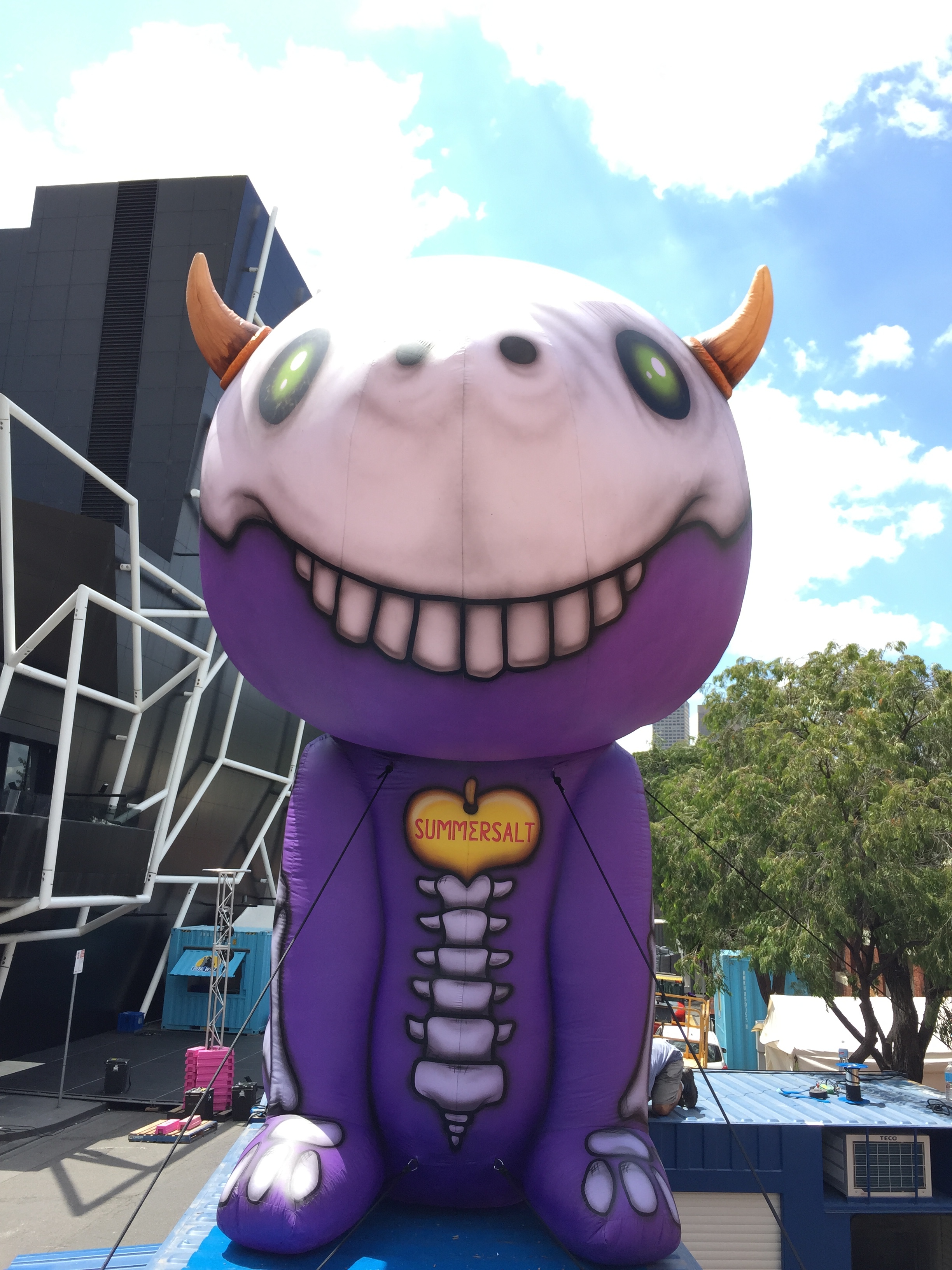 Inflatable Shine in a skeleton onesie