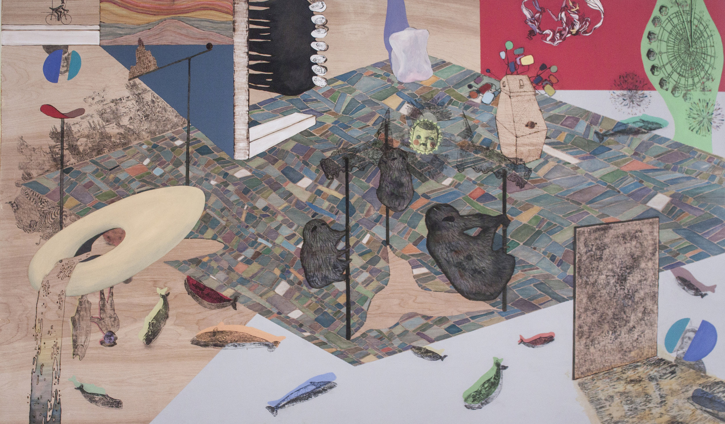 Privy Distortion, 36"x60", Watercolor and acrylic on wood panel, 2013