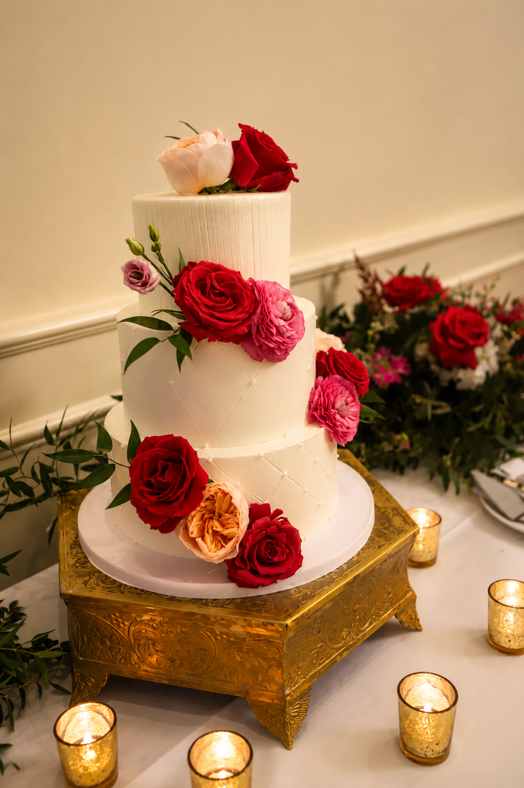 Wedding Cake Lindsey and Jeremy’s wedding at Trump National Golf Club Charlotte in Mooresville, North Carolina, photographed by TallulahMade Photography.