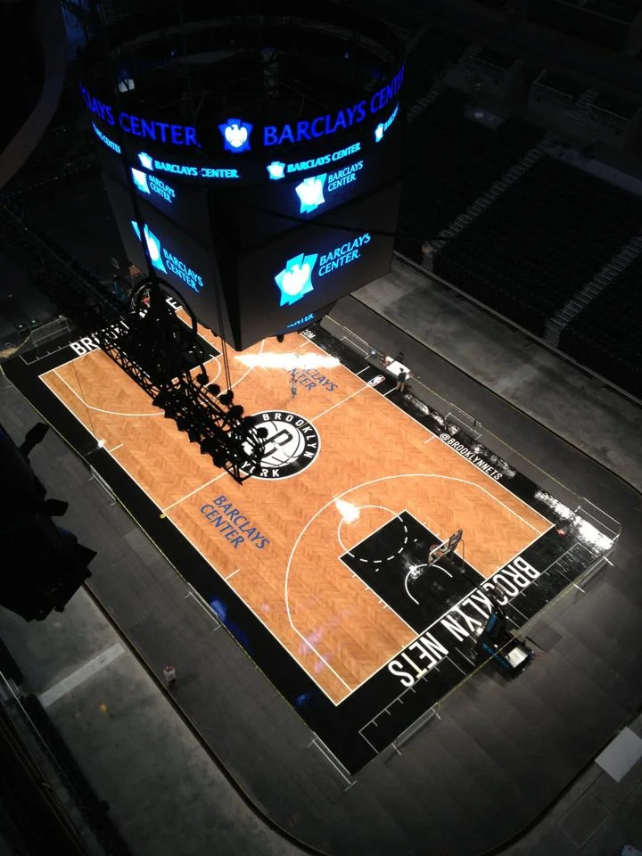 Focusing lights from the catwalk high above