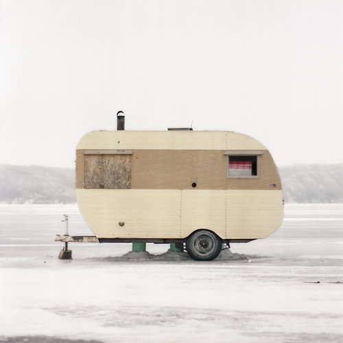 Vera Saltzman, The Shacks No. 4 (trailer), archival ink on paper, 2018, 15 x 5 "