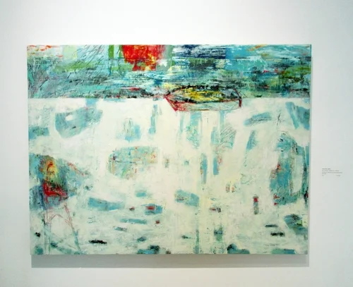 Series RITES OF PASSAGE- Breaking Loose / Libération by Anne Brochu Lambert. Oils, cold wax, aluminum foil, pastels, graphite on birch wood panel, 36 x 48".